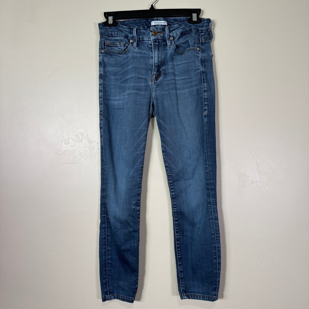 Good American Good Legs Jean Women 0/25 Medium Wash Mid Rise Skinny Denim Size 2